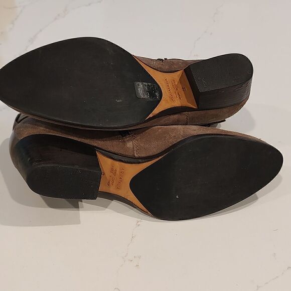 Aquatalia Farin Buckle Strap Side Zip Leather Ankle Booties Brown Suede Size 8 - Picture 5 of 9